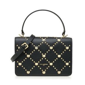 Karl Lagerfeld Paris Simone Gold Cat Studded Leather Crossbody Purse Handbag Bla